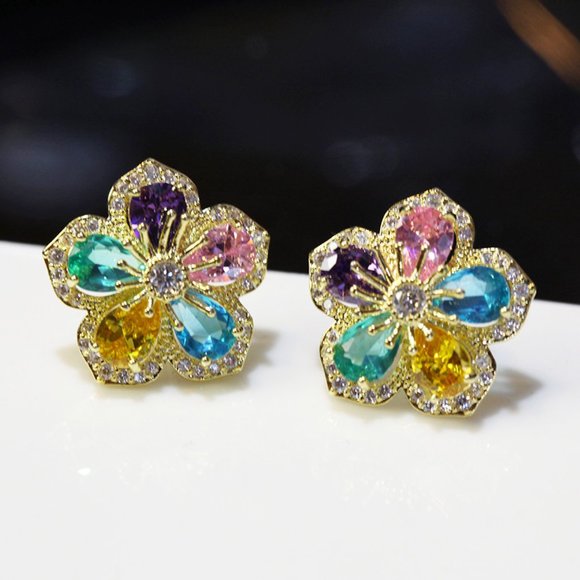 Jewelry - "Colorful Crystal Flower Stud Earrings for Women, INDN8614